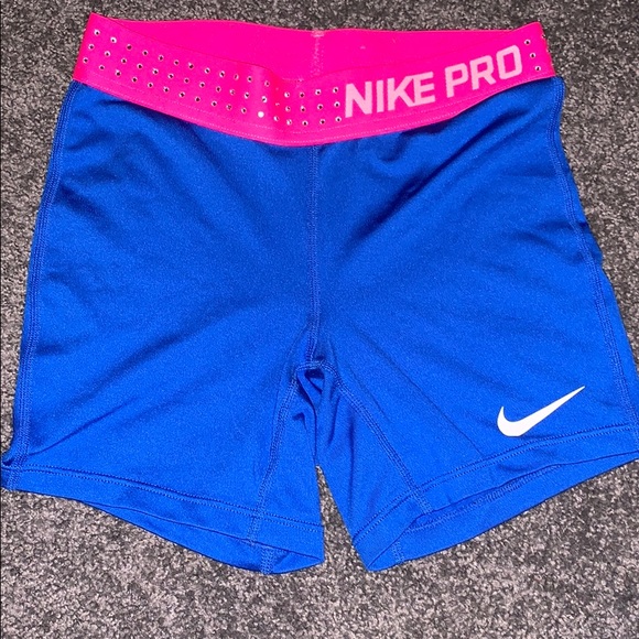Blue with bedazzled pink belt nike pros - Picture 1 of 2